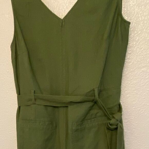 Dip v neck linen blend green tie waist lagenlook boho jumpsuit romper wide leg 6 - Picture 2 of 12